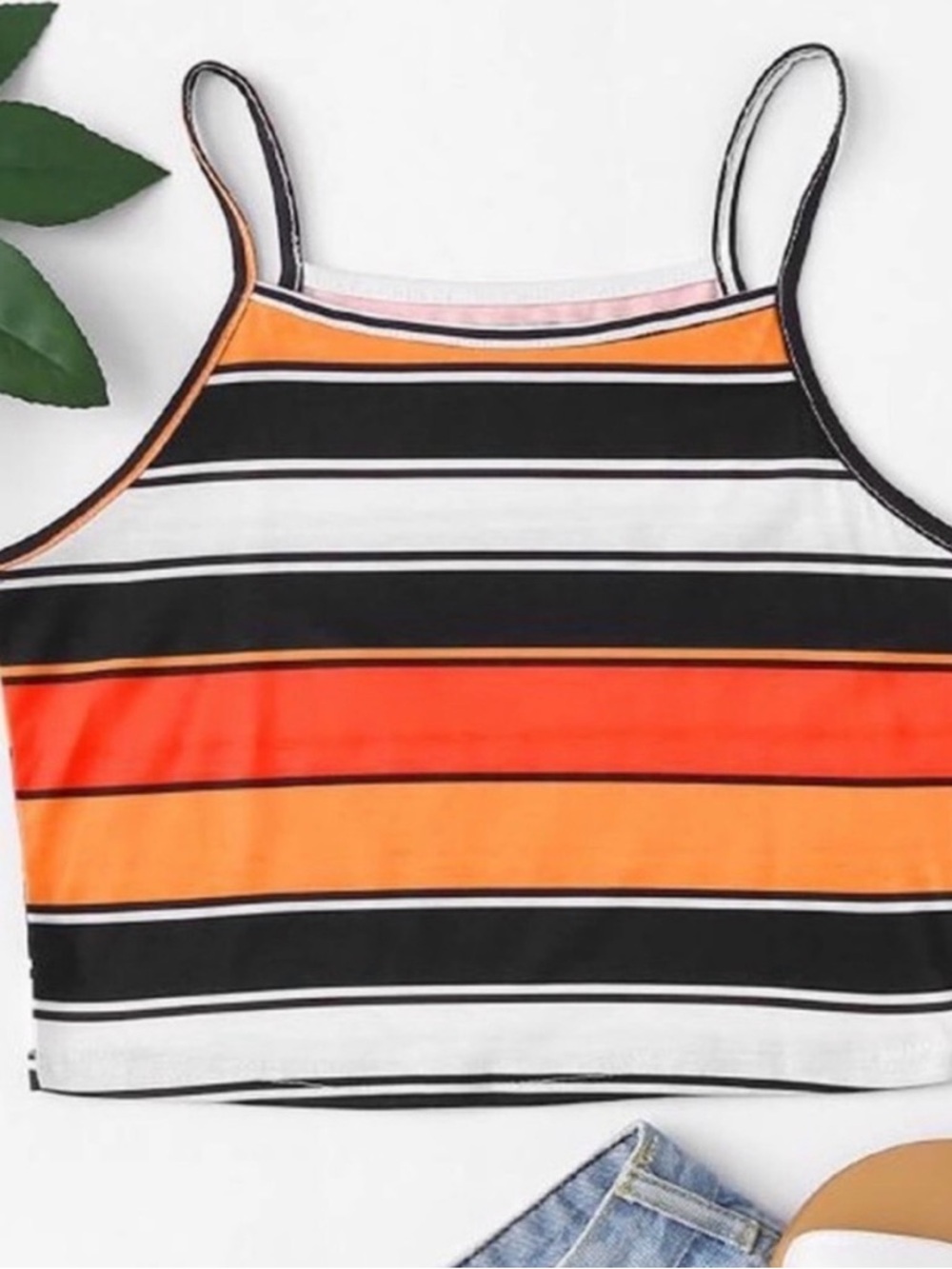 Striped Tank Top in Black, White, Orange & Red